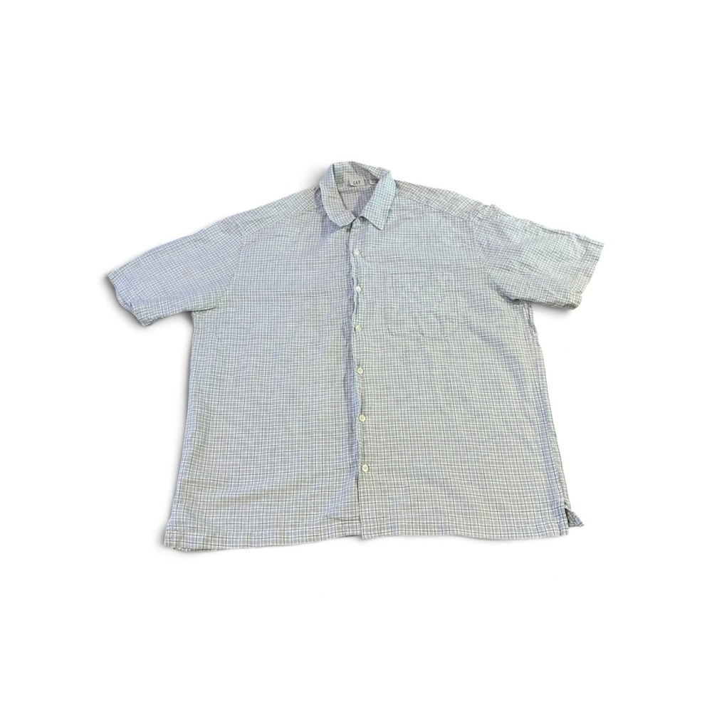 Gap Linen Cotton Plaid Button Up Shirt Pastel Short Sleeve Men's Large L
